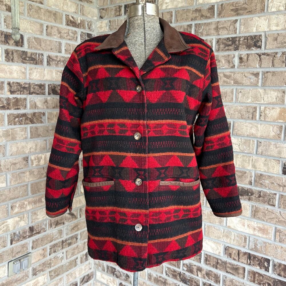 VTG Eddie Bauer Aztec Chore Jacket SMALL Southwestern Blanket Women's Wool Coat